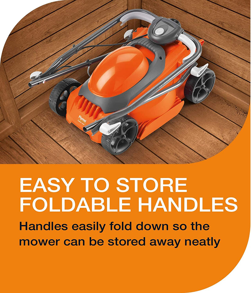 Handles easily fold down so the mower can be stored away neatly.