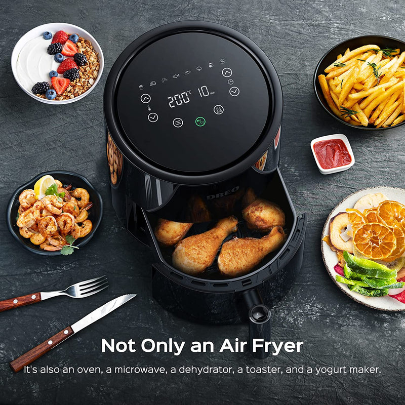 Dreo Air Fryer, 40℃ to 200℃, Cookbook, 3.8 L Hot Oven Cooker, 9 Presets on LED Onetouch Screen, Timer & Temperature Control, Nonstick Basket, 1500W