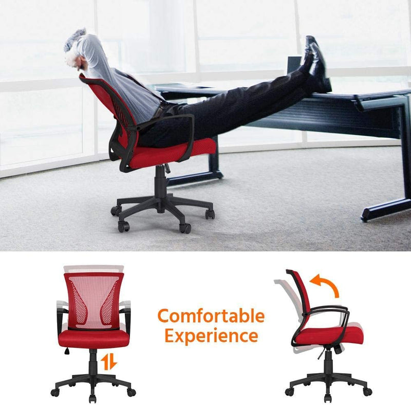 Yaheetech Adjustable Office Chair Ergonomic Executive Mesh Swivel Comfy Work Desk Computer Chair with Arms/Height Adjustable Red