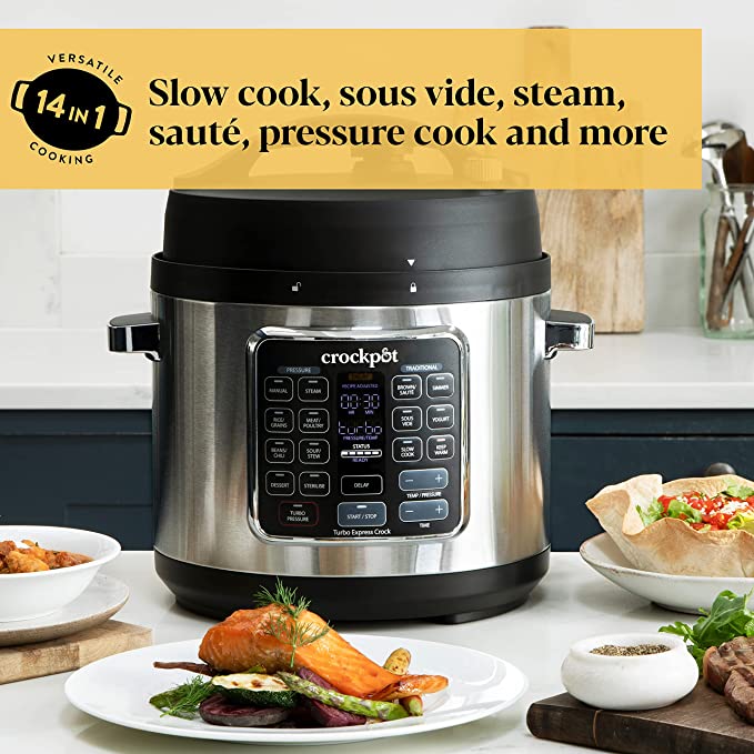 Crockpot Turbo Express Pressure Multicooker | 14-in-1 Functions | Slow Cooker, Steamer, Pressure Cooker & More | 5.6L (6+ People) | Energy Efficient | [CSC062] Black