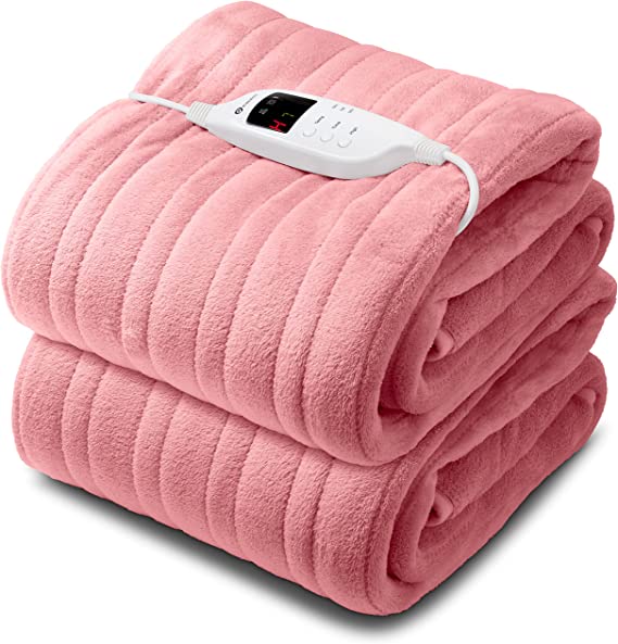 CozyMate Heated Throw - Luxurious Electric Blanket - Large 160x130cm with 9 Heat Settings and Timer, Machine Washable with Digital Controller, Pink