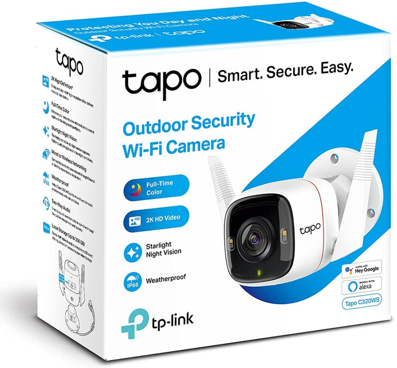 TP-Link Tapo Outdoor Security Camera, Weatherproof, Spotlight Night Vision, No Hub Required, 2K High Definition, Siren, 2-way Audio, SD Storage C320WS