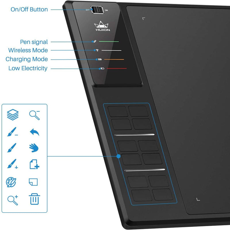 12 Customizable Express Keys 1.has the most customizable shortcut keys than other graphic tablets of Huion ever do, helping to improve your work efficiency highly and effectively.