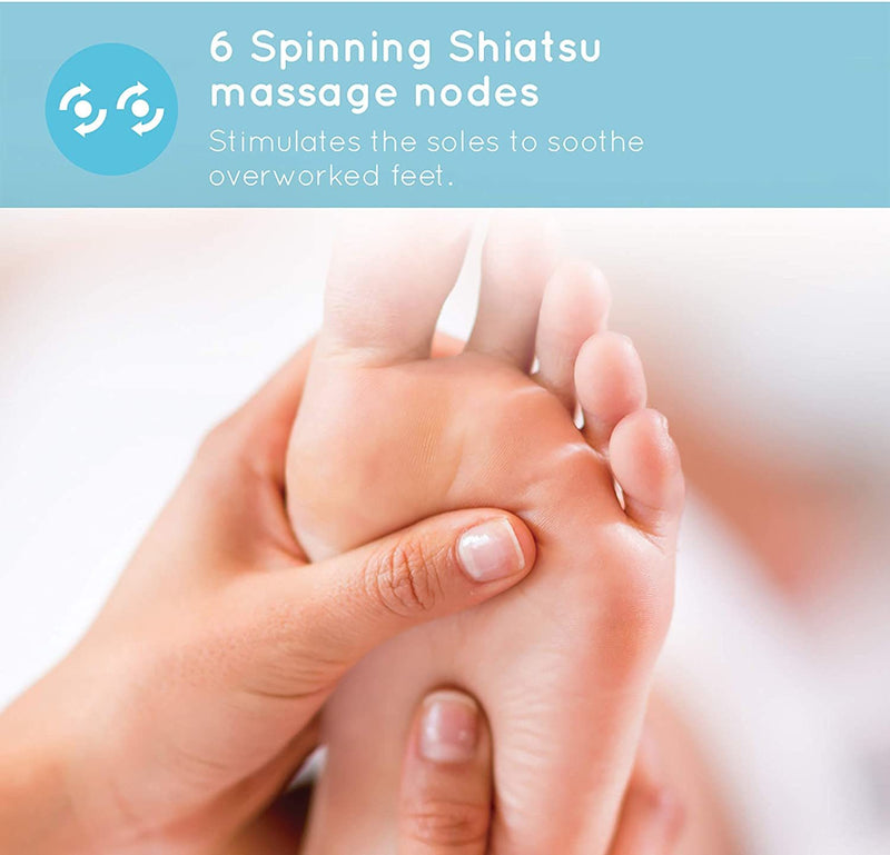 HoMedics Shiatsu Foot Massager with Heat - Deep Kneading, Deluxe Heated Foot Massager, 6 Rotating Massaging Nodes, 18 Massage Heads, Portable, White