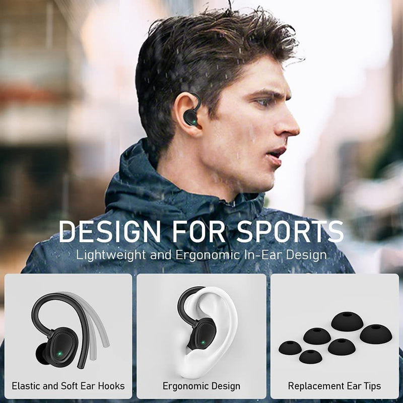 Wireless Earbuds, Wireless Headphones Running Bluetooth 5.1 Headphones with Mic, Wireless Earphones IP7 Waterproof Ear Hooks, Noise Cancelling Earbuds Stereo Sound, 48H, USB-C, Headsets for Sport