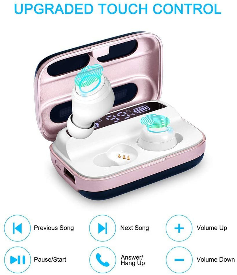 140H Playtime Wireless Earbuds Bluetooth Headphones with Charging Case, CVC 8.0 Noise Canceling with Built-in Mic, LCD Display, IP7 Waterproof, USB-C