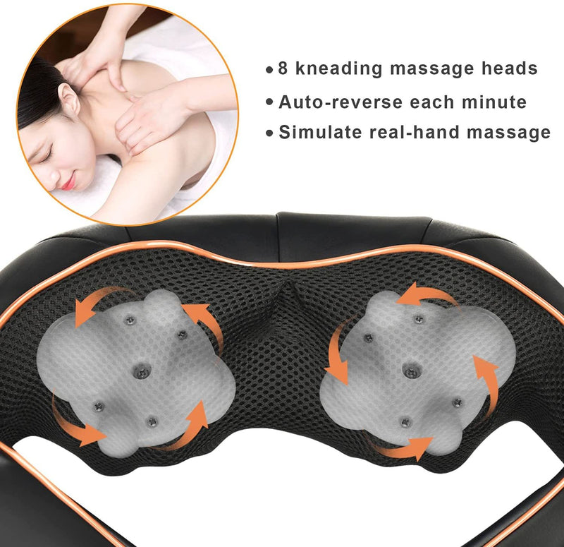 Shiatsu Back Neck and Shoulder Massager with Heat, Electric Massage Pillow with 3 Speed Adjustable, Deep Tissue Kneading Massager for Neck, Shoulder, Back, Waist and Leg Muscle - Home, Office, Car Use