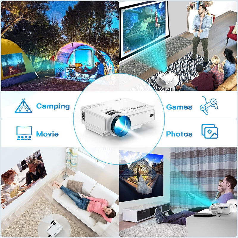 【Multiple Devices Connection & Portable】This portable projector is fit for playing videos, TV series, photos sharing, football matches etc