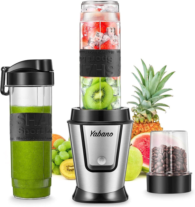 Yabano Blender Smoothie Makers 500W, 2 in 1 Multi-functional Personal Blender Mixer with 2x600ml Portable Bottles and 200ml Grinder, BPA-Free