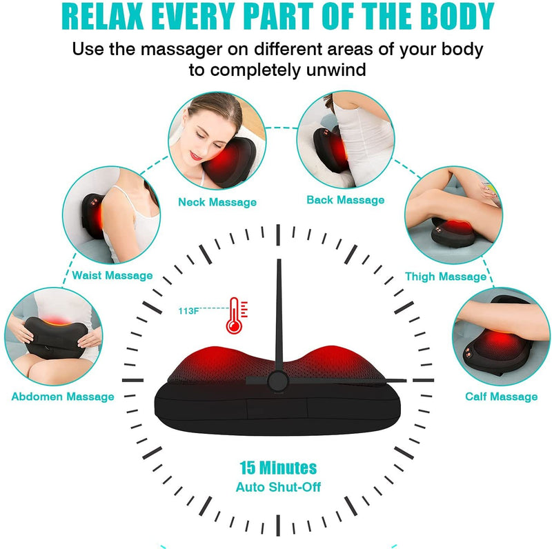 iKristin Back Neck Massager,Shiatsu Massage Pillow with Heat, Deep Tissue Kneading Massager for Shoulder, Back, Legs, Electric Back Massager