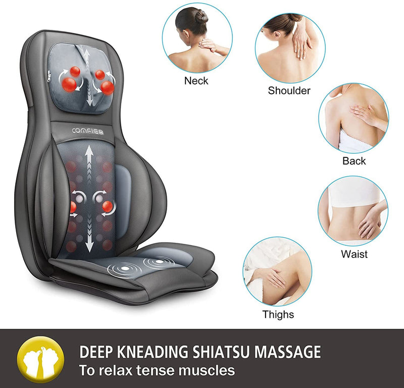 Comfier Neck and Back Massager with Heat -Shiatsu Massage Chair with Compress & Rolling,Kneading Electrical Back Massager for Full Back,Neck, Chair Massager for Home or Office use