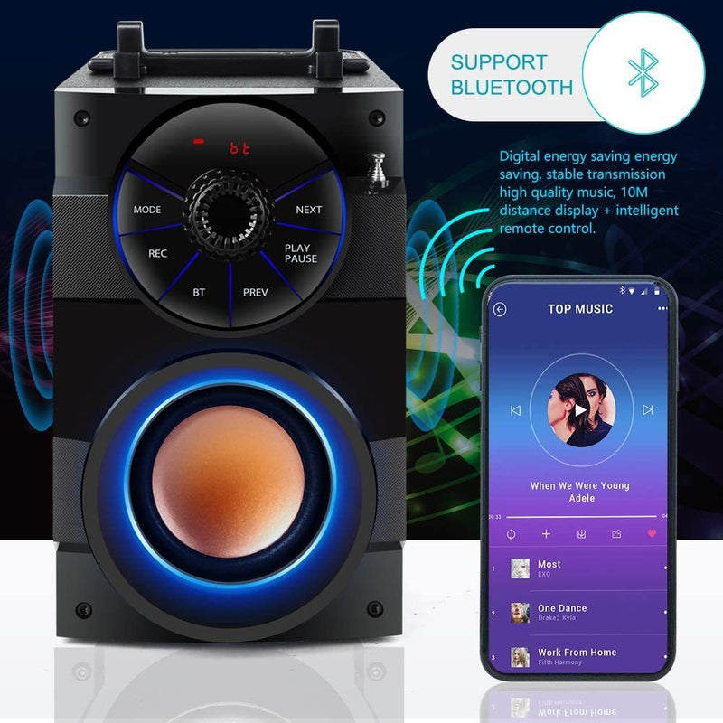 Excellent Sound & FM radio: Bluetooth speaker big power 11W, 3 loudspeakers including one high output subwoofer, two tweeters and a rear heavy bass guide tube
