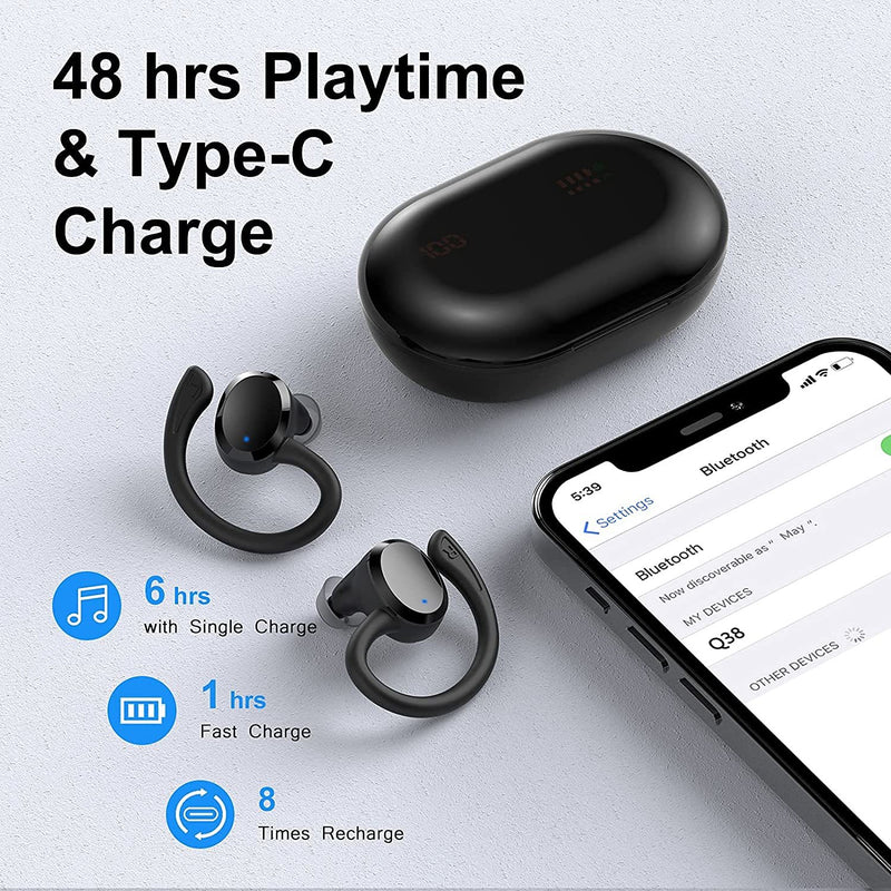 Wireless Earbuds Running Headphones, Bluetooth 5.1 Sports Headphones In-Ear with Wireless Earphones Immersive Sound, Bluetooth Earbuds IP7 Waterproof, Noise Cancelling, LED Display, Touch Control