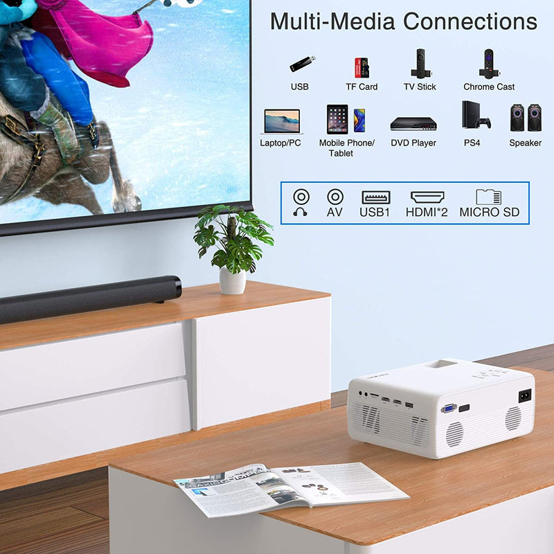 Groview Bluetooth Projector Built-In 5W Dual Hifi Stereo Speakers Provide a More Powerful And Stereo Sound For Your Party.