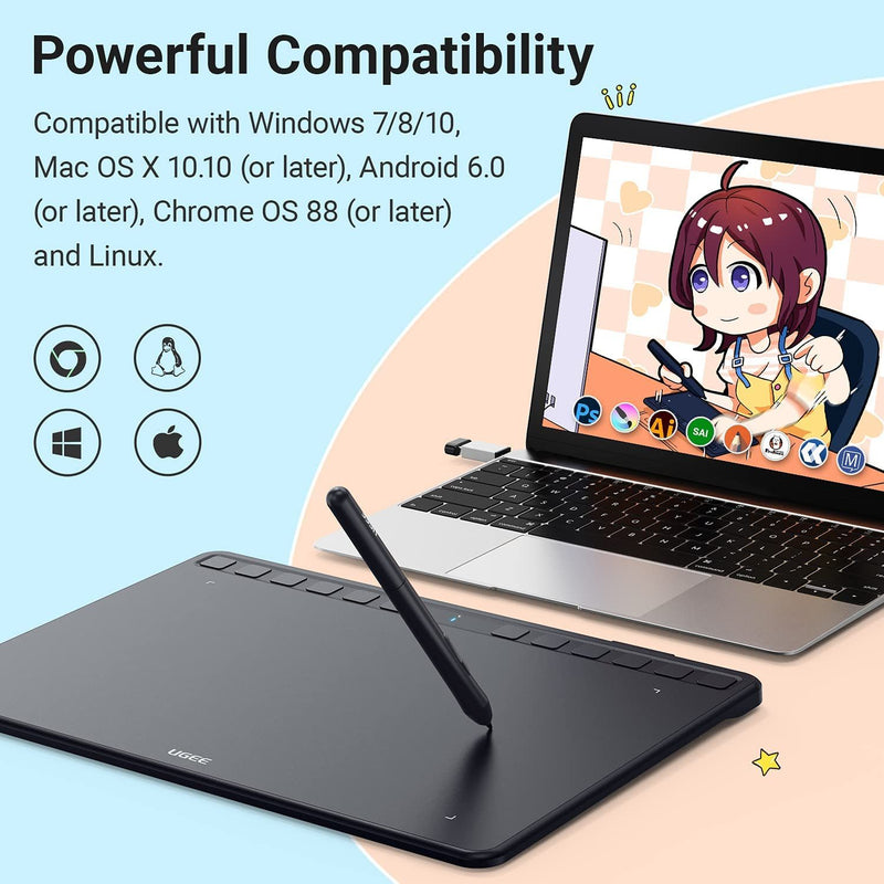 WORK ON ANDROID DEVICE】UGEE S1060 Graphic drawing tablet works with Android 6.0 or later which support OTG function