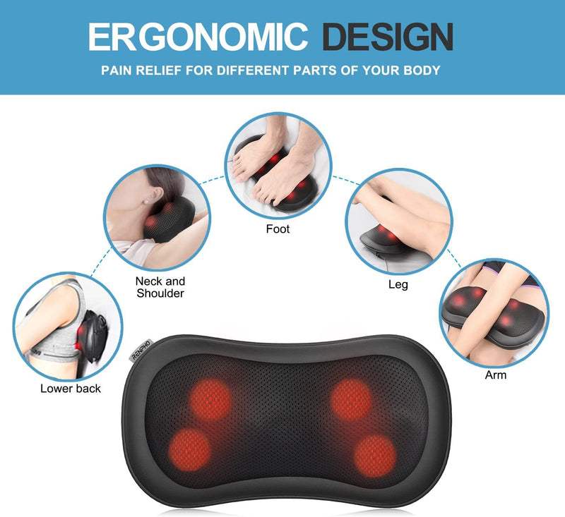 RENPHO Back Massager with Heat, Ultra Slim Shiatsu Lower Back Neck Massage Pillow, 3 Speeds with Net Cover Electric Shoulder Massage Pain Relief Gifts for Mom Dad at Car Home Office