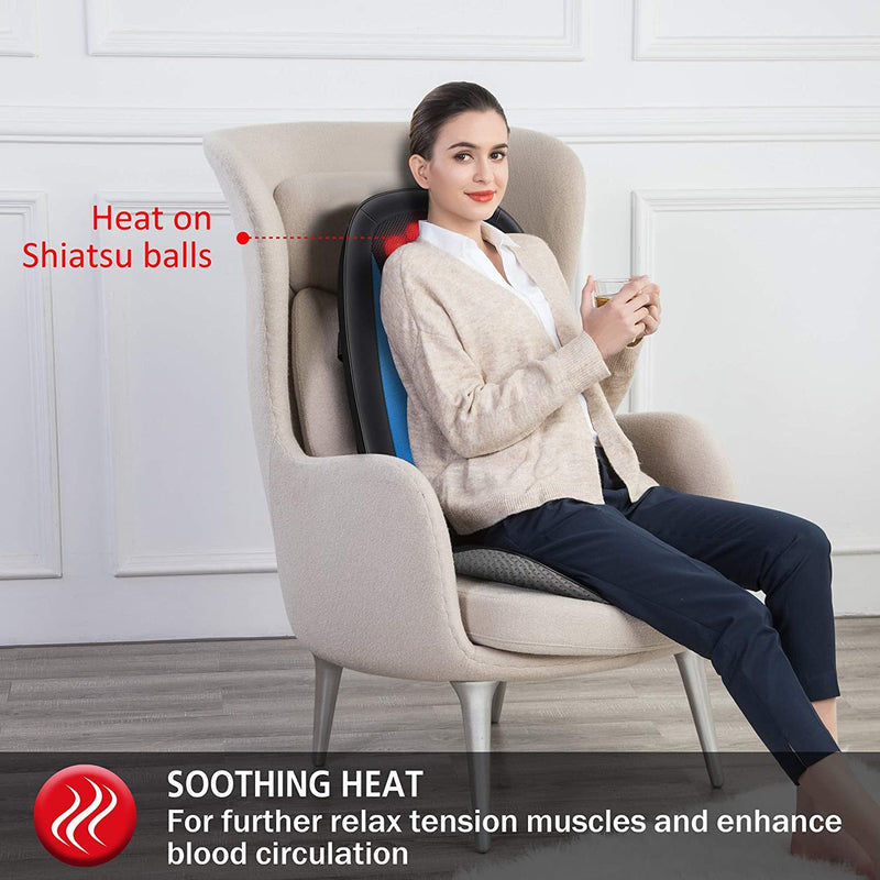 Comfier Shiatsu Back Massager -Deep Tissue Kneading Massage Chair, Massage Chair Pad for Full Back, Chair Massager for Home or Office Chair use