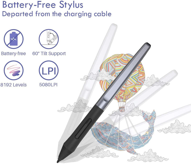 Advanced Battery-free Stylus PW100】：Huion Inspiroy H950P drawing tablet is equipped with Battery-free stylus PW100