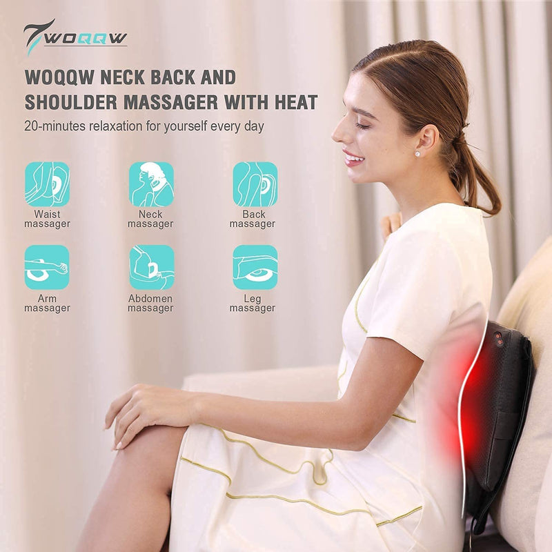 Back Massager, Shiatsu Neck and Back Massager with Heat, Deep Tissue Kneading Massage Pillow for Shoulder, Waist, Legs, Foot, Massagers for Back Pain Relief - Best Gift for Women/Men/Dad/Mom