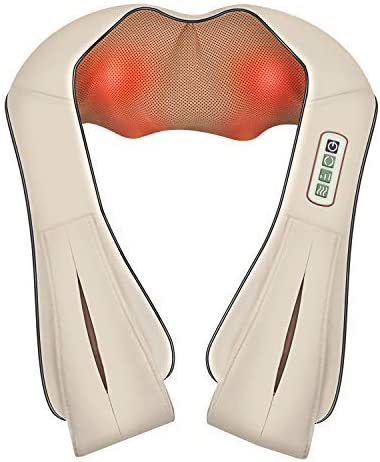 Nekteck Back Neck and Shoulder Massager with Heat, Deep Tissue 3D Kneading Pressure Shiatsu Electric Massage for Muscle Pain Relief, Office Chair, Car & Home Use (Beige)