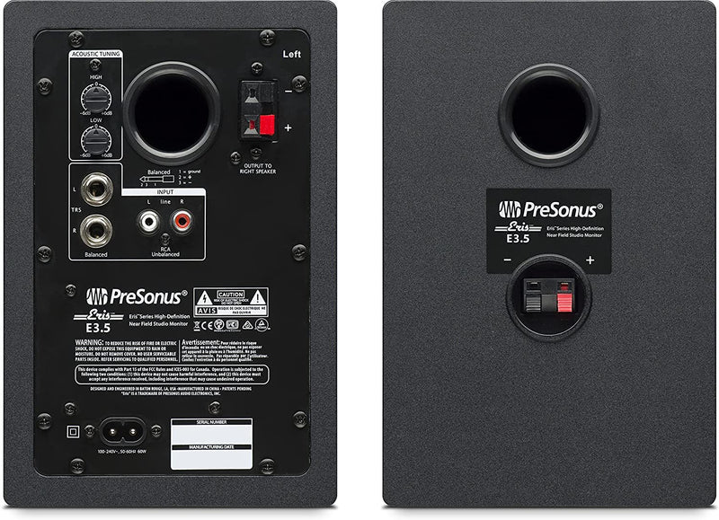 PreSonus Eris E3.5, 3.5 Inch, 2-way, High-Definition Multimedia Studio Monitors (Pair), Black