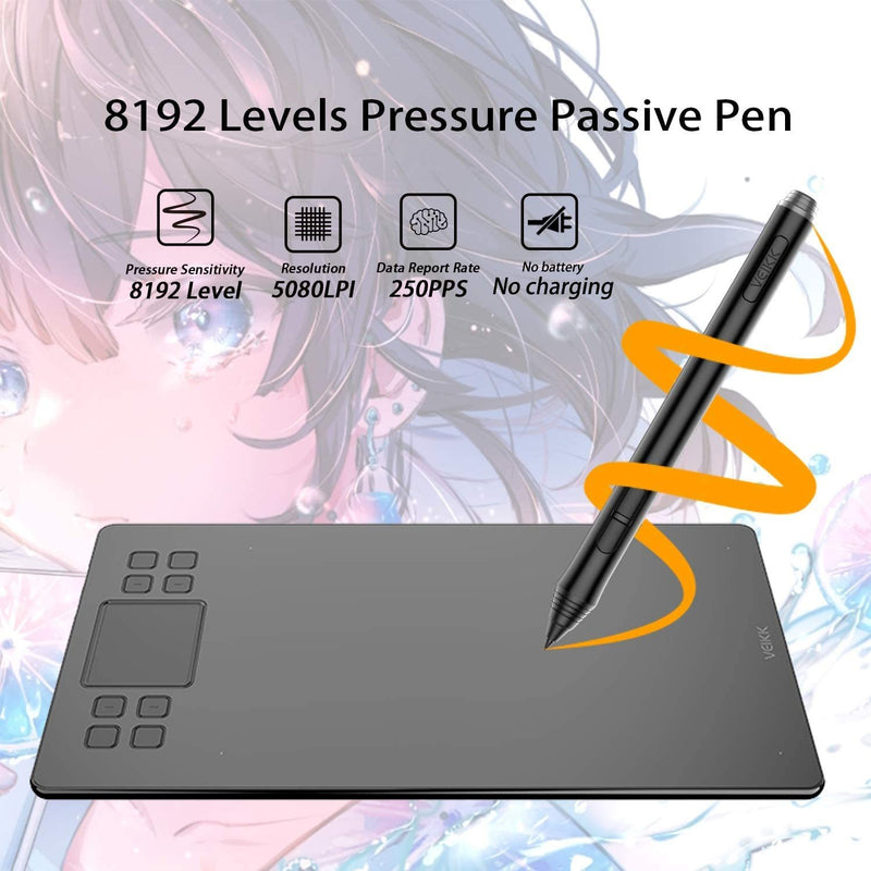 VEIKK A50 Graphics Drawing Tablet 10x6 Inches Digital Art Tablet With Passive Pen Stylus, 1 Gesture Touch Pad and 8 Express Keys