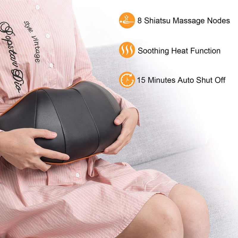 Shiatsu Neck Shoulder Massager Electric Back Massage Pillow with Heat, 3 Speed Settings, 3D Deep Tissue Kneading for Legs, Full Body Muscle, Home Office and Car Use - Carry Bag Included