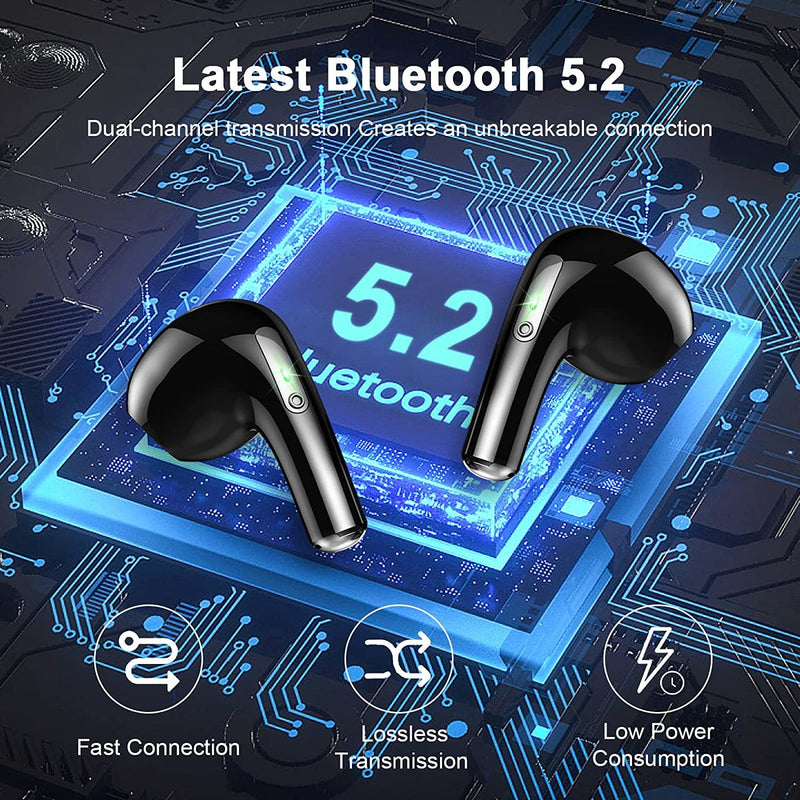 Wireless Earbuds Bluetooth 5.2 with Mini USB-C Charging Case, Bluetooth Headphones Sport with Mic Bluetooth Earphones HiFi Stereo Deep Bass 40H Headset, IP7 Waterproof/LED Display